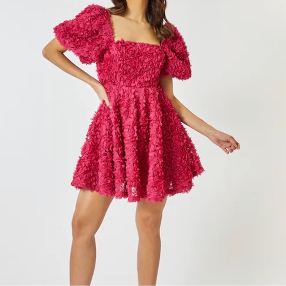 Dresses & Skirts - FOREVER UNIQUE PINK TEXTURED PUFF SLEEVE MINI DRESS